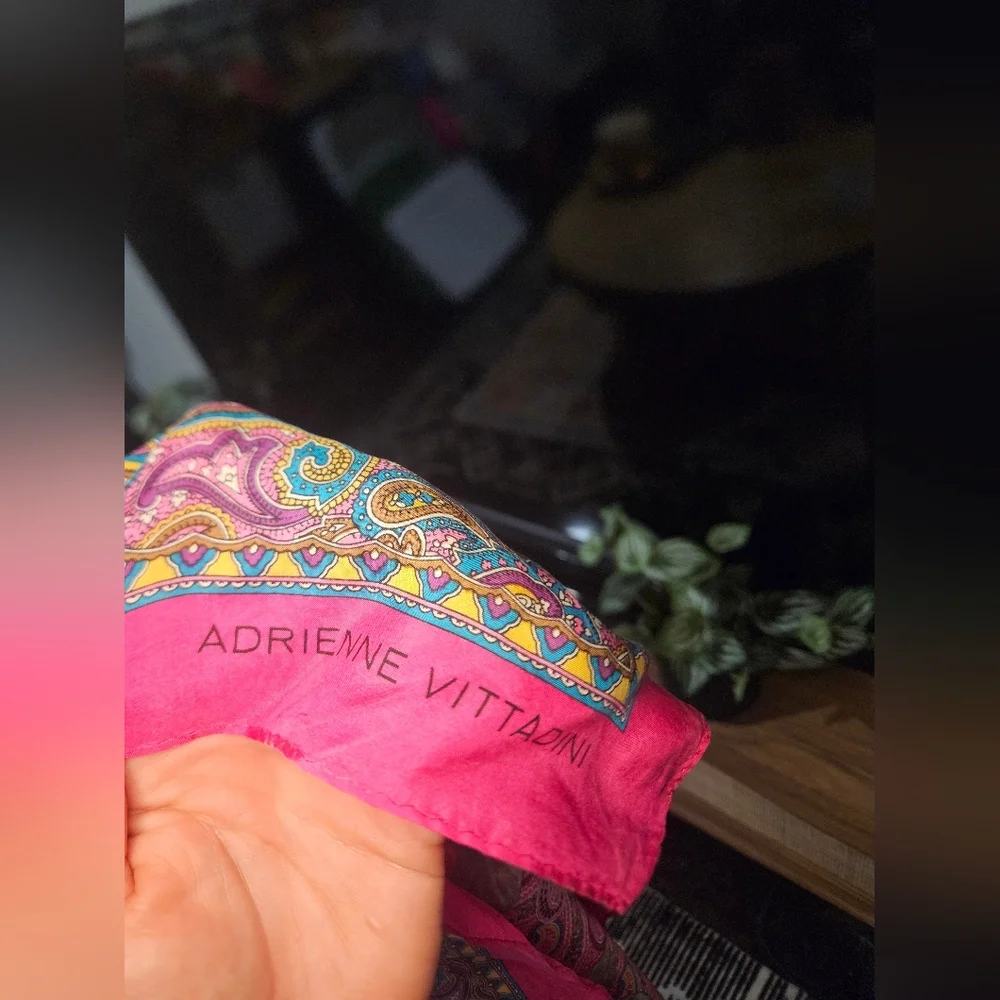 Adrienne Vittadini 100% Silk Paisley Floral Scarf Wrap Shawl. Magenta Pink Multi